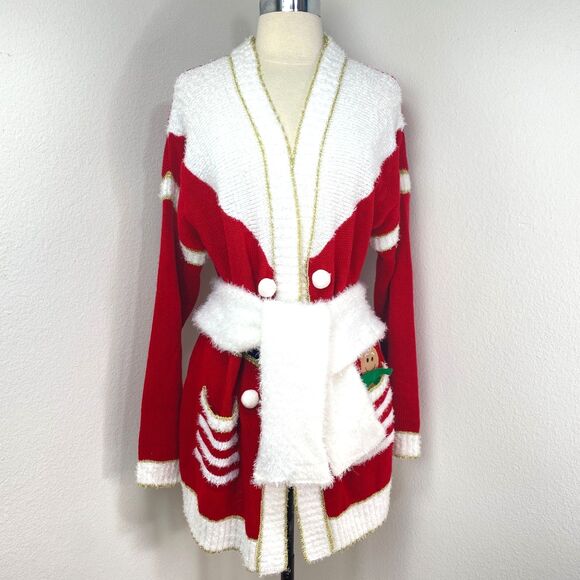 Holiday Time Womens Mrs. Santa Cardigan Top Sweater XL (16-18) Christmas Costume - Picture 1 of 14